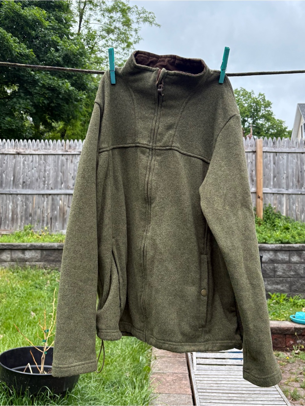 Lands’ End Men’s Olive Green Full Zip Sweater Fleece Jacket Size Large 42-44